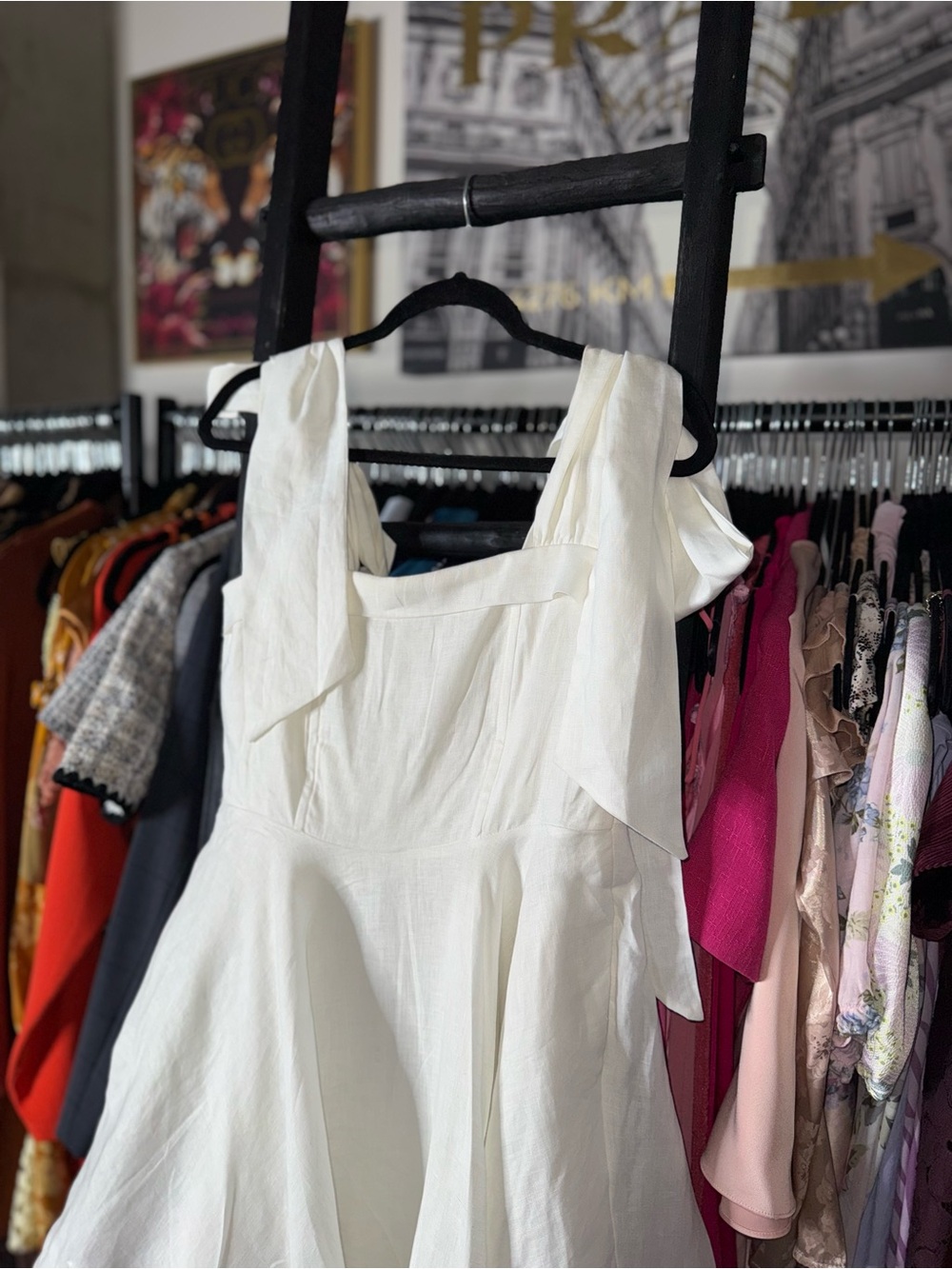 Dissh Aisle White Linen Bow Strap Mini Dress 100% Linen US 6 EUC - Picture 6 of 13